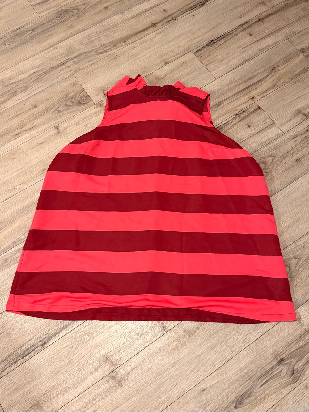 Sleeveless Red & Dark Red Striped Halter Neck dress
